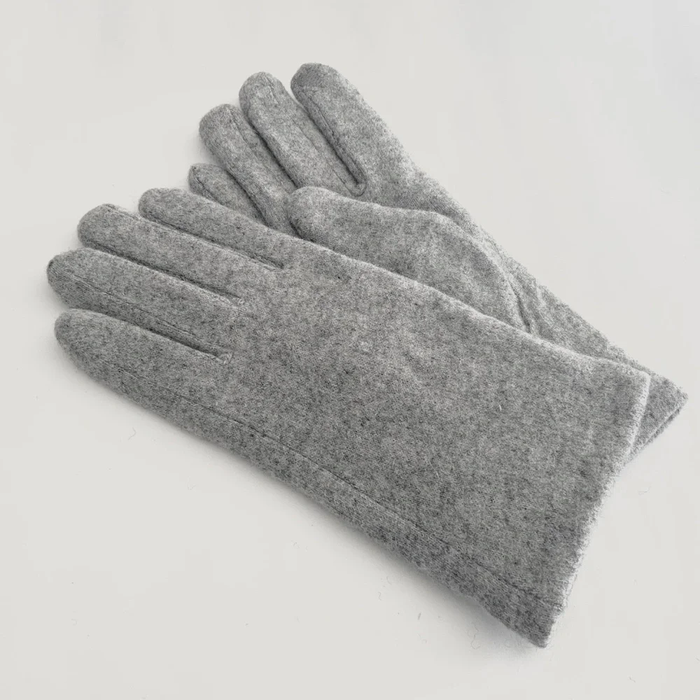 Luxury Cashmere Merino Wool Gloves Classic Gray Winter Mittens Fleece inside